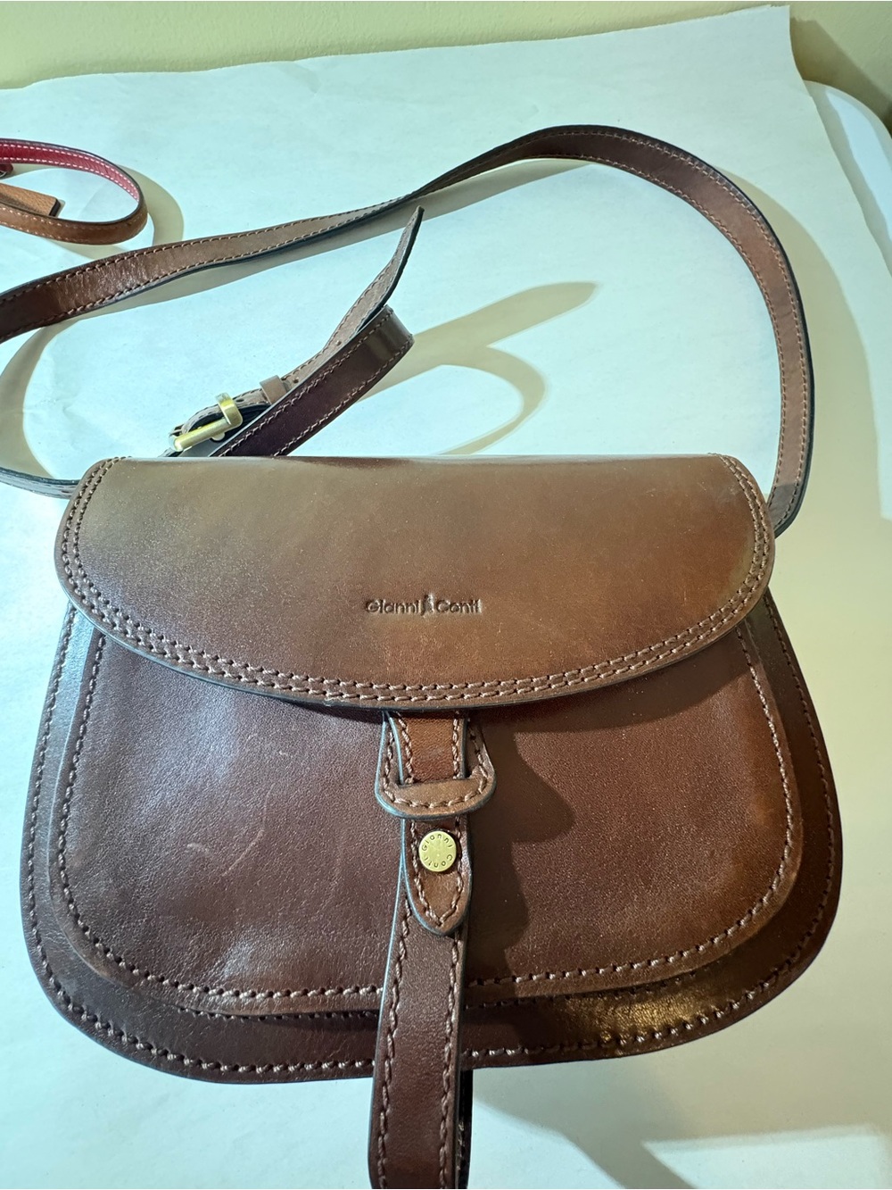 Gianni Conti Brown Leather Crossbody Bag